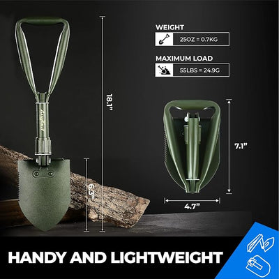 18'' Military Folding Camping Shovel, Offroad Survival High Carbon Steel Shovel (Olive) AugTouf by toolant