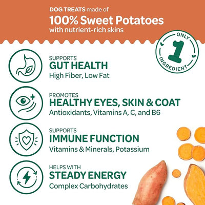 Wholesome Pride Healthy Sweet Potato Chews – Sensitive Stomach Dog Treats, No Preservatives, Single-Ingredient, No Grain, 16 oz