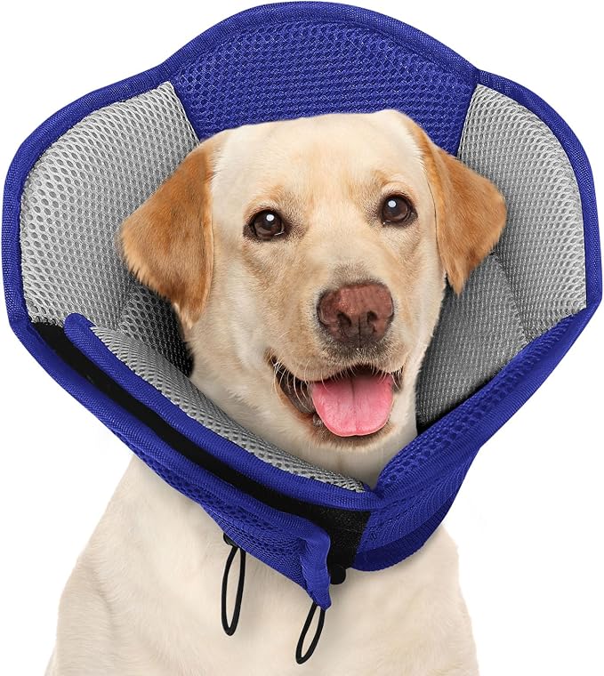 Dog Cone - Foldable Cone for Dogs After Surgery, Adjustable Comfy Cones to Stop Licking, Soft Dog Cone Collar for Large Dogs, Elizabethan Pet E-Collar for Wound Healing, Blue Large
