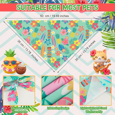 Weewooday 50 Pcs Summer Bandanas Bulk for Dogs Kerchief Bibs Scarves with Beach, Fruit, Hawaii Ice Cream Luau Aloha Rainbow Pool for Small Medium Large Grooming Accessories(19.7 x 13.8 x 13.8 Inch)
