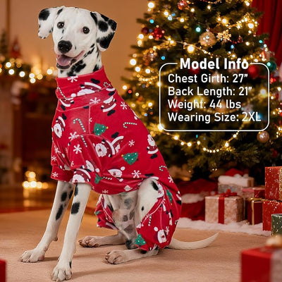 KYEESE Christmas Dog Pajamas Santa Claus Turtleneck Dog Pjs for Medium Dogs Holiday Pet Onesie Soft Velvet 4 Legs Cozy Pet Sleepwear Warm Doggie Christmas Outfit, XX-Large