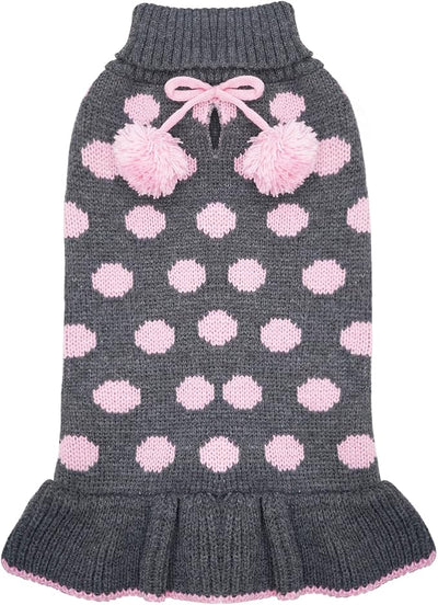 KYEESE Dog Sweater Dress with Leash Hole Turtleneck Dog Sweater for Girl Small Medium Knit Pullover Warm Pet Sweater for Fall Winter