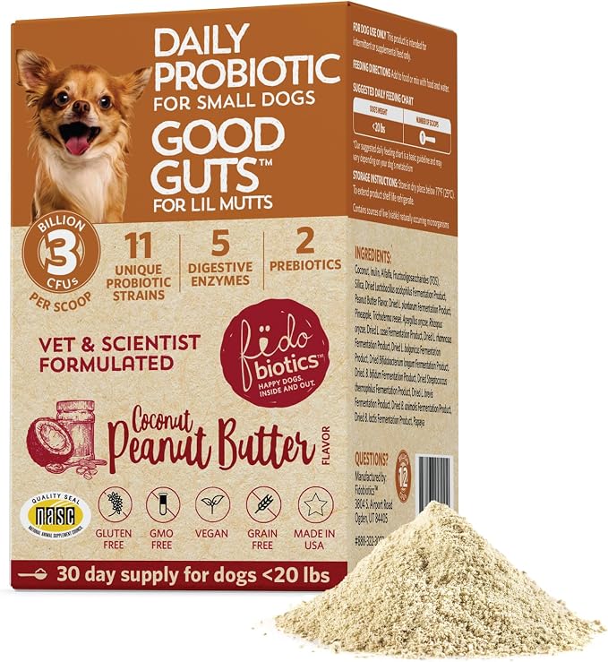 Good Guts Probiotics for Dogs – Dog Probiotic Powder for Digestive Health, Gas Relief & Firmer Stools, 3B CFUs, Enzymes & Prebiotics, Small Dogs, Puppies & Adults