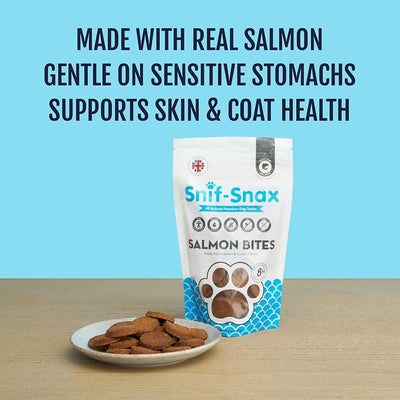 Snif-Snax Salmon Bites Dog Treats (8oz), All Natural Human-Grade Training Treats for Dogs, Healthy Grain-Free Puppy & Adult Rewards, High Protein Soft Salmon Snacks
