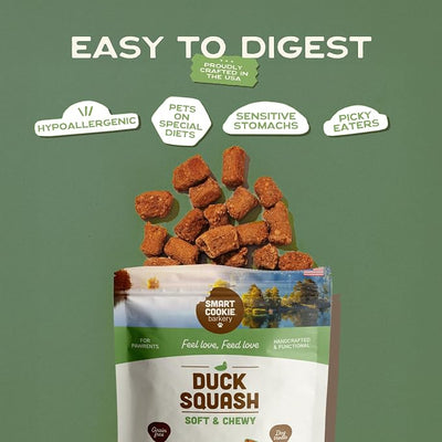 Smart Cookie All Natural Soft Dog Treats - Duck & Squash - Training Treats for Dogs with Allergies or Sensitive Stomachs - Grain Free Dog Treats, Chewy, Human-Grade, Made in USA - 5oz Bag, 12 Pack