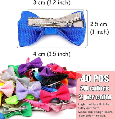 YAKA 40PCS (20 Paris) Cute Puppy Dog Small Bowknot Hair Bows with Metal Clips Handmade Hair Accessories Bow Pet Grooming Product