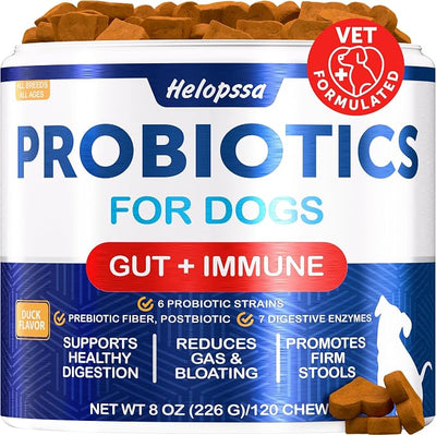 Advanced Probiotics for Dogs for Gut & Digestive Health, Seasonal Allergies & Itchy Skin, Yeast Balance - 6 Billion CFU - Dog Probiotics - Without Yeast - w/Prebiotics, Enzymes, Pumpkin - 120 Treats