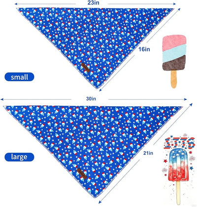 4th of July Dog Bandanas Boy Girl Summer Popsicle Star Cotton Washable Dog Scarf Adjustable Pet Bib Scarves for Small Medium Large Dogs S