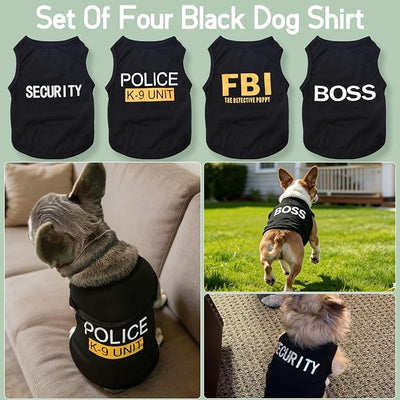Dog Shirts 4 Pack Cat Apparel Costumes for Cosplay，Breathable Pet T-Shirts，Summer Clothes K9 Security Boss FBI Vest for Dogs Puppy Boy Girl (X-Small)