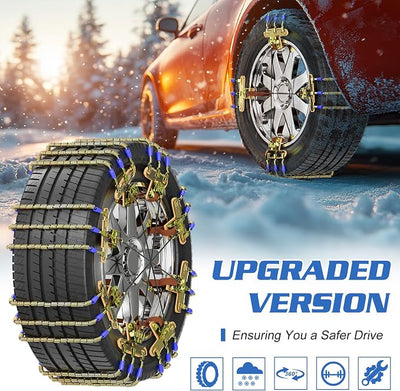 Upgraded Snow Chains 8 Pack, Tire Chains for Passenger Cars, Pickups, and SUVs, Universal Adjustable Emergency Portable Snow Tire Chains for Tire Width 215-285mm
