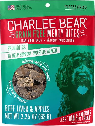 Charlee Bear Grain Free Freeze-Dried Dog Treats, Beef Liver & Apples, High Protein, Limited Ingredient Training Treats or Meal Topper, 2.25 oz, Made in USA