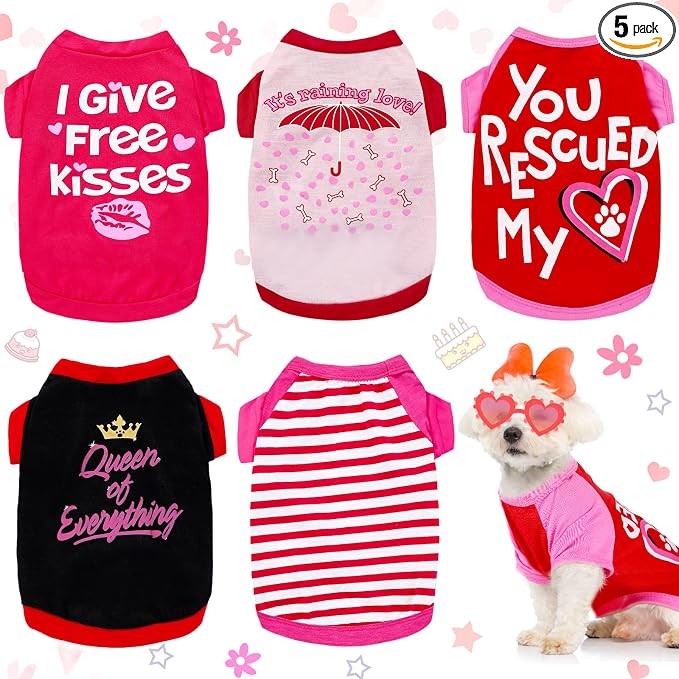 5 Pieces Dog Shirt Bulk Dog Pink Hearts Clothes Heart Pet Shirts for Small Dogs Girl Dogs Puppy Clothes for Chihuahua Yorkie Bulldog Schnauzer Breathable Shirt Vest (Small)