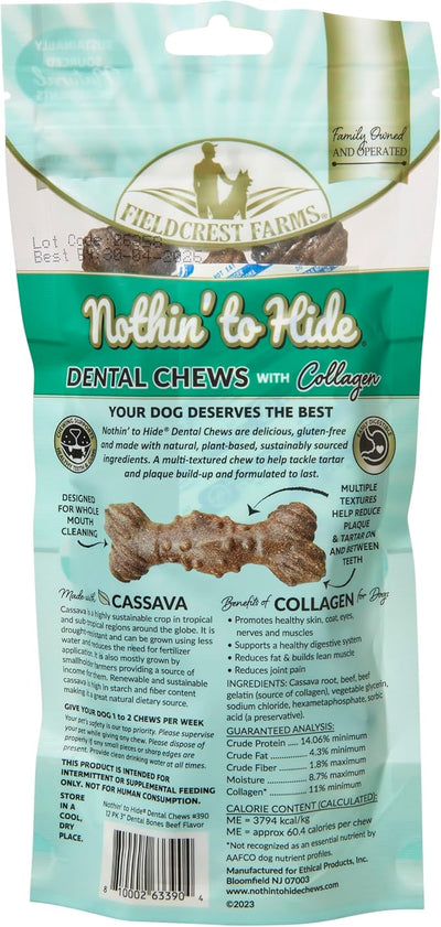 Fieldcrest Farms Nothin’ to Hide Dental Chews with Collagen – 3" Beef‑Flavor Bones, 12‑Pack