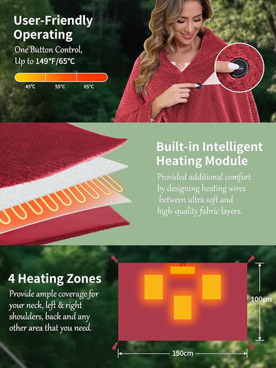 Heated Blanket Throw Battery Operated, Portable Wearable Heated Shawl Poncho,Electric Heating Outdoor Camping Blanket for Stadium,Traveling,Picnics