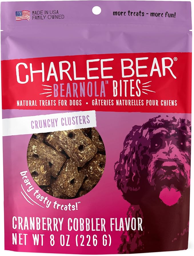 Bearnola Bites Crunchy Dog Treats, Cranberry Cobbler, 8 Ounce Resealable Bag, Limited Ingredient, Natural, Healthy Granola Dog Snacks, Made in USA
