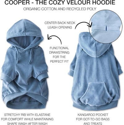 Pet Passion Cooper II Organic Cotton Velour Dog Hoodie Pet Coat for Small, Medium and Large Dogs, Faded Denim, Large (40-60 lbs)