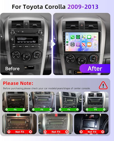 5Ghz WiFi Car Radio Stereo for Toyota Corolla 2009-2013 2+64G, 9" Touch Screen/Android 15/Wireless CarPlay/Android Auto/DSP EQ/GPS/Bluetooth/FM/RDS/SWC/HD Backup Camera