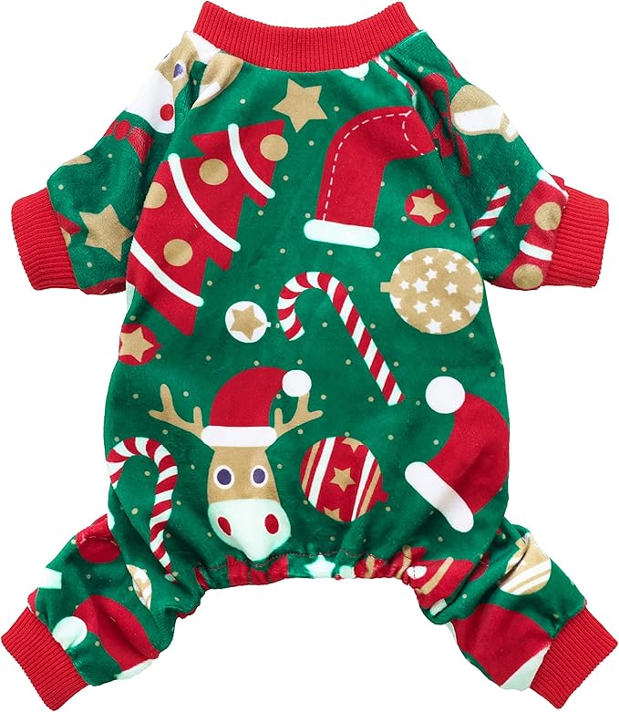 Christmas Dog Pajamas, Dog Winter Clothes for Small Dogs Boy Girl, Lightweight Velvet Pet Jammies, Red, Green, XXL