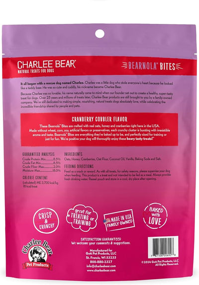 Charlee Bear Bearnola Bites Crunchy Dog Treats, Cranberry Cobbler, 8 Ounce Resealable Bag, Limited Ingredient, Natural, Healthy Granola Dog Snacks, Made in USA