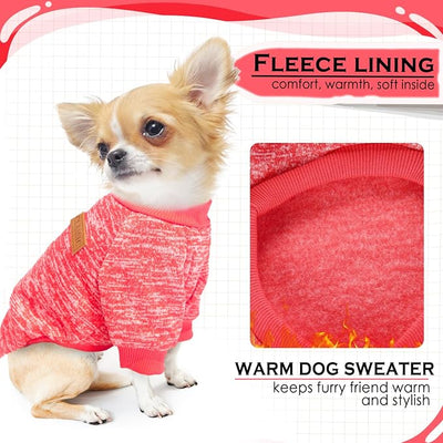 2 Pieces Dog Sweaters for Small Dogs Fall Puppy Clothes Female Winter Fleece Pet Small Dog Sweater for Boy Girl Dogs Yorkie, Chihuahua, Bulldog, Dachshund, Pug,Large