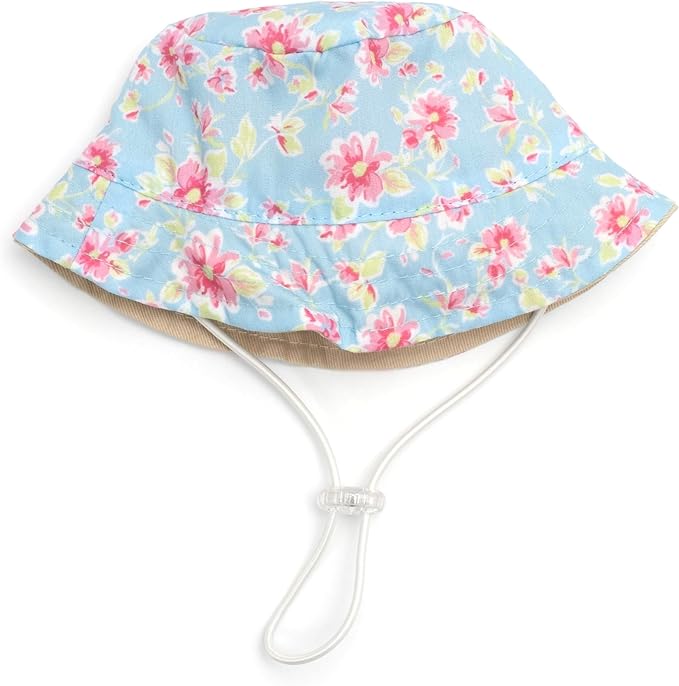 THE WORTHY DOG Fancy Floral Bucket Hat for Dogs – Lightweight Pet Sun Hat with Adjustable Chin Strap, Soft Brim & Bright Colors - Blue, Large