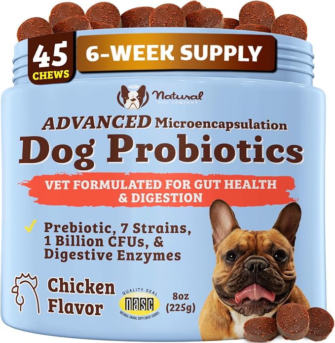 Probiotics for Dogs – Dog Probiotic Chews with 1B CFUs, Canine-Specific Microencapsulated Strains, Prebiotics & Enzymes for Digestive Health, Stool & Immune Support, 45 Ct