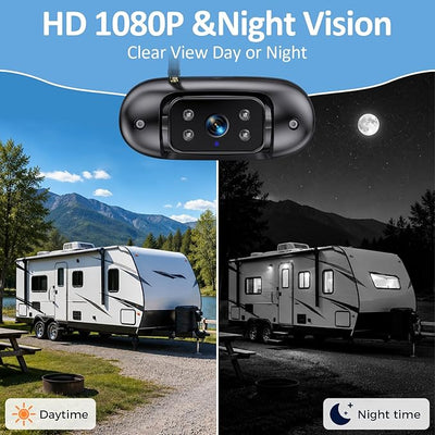 HD 1080P RV Backup Camera Wireless Easy Install: Plug and Play 7'' DVR 4-Channels Split Screen for Furrion Pre-Wired RVs System - AI Motion Detection Rear View Camera Clear Night Vision to 32ft