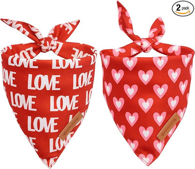 Realeaf Valentine's Day Dog Bandanas 2 Pack, Triangle Reversible Love Pet Scarf for Boy and Girl, Premium Durable Fabric, Holiday Mothers Day Bandana for Small and Medium Dogs (Small)