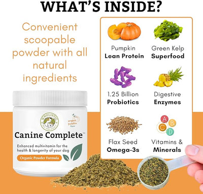 Wholistic Pet Organics Canine Complete - Dog Multivitamin Powder - 4 Lb - Daily Dog Vitamins and Supplements for Homemade Food - Immune System, Skin, Coat & Overall Health - All Breeds - 180 Scoops