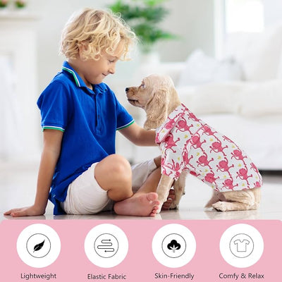 Dog Shirts for Small Dogs Puppy Pajamas Cute Pet Clothes Soft Button Down T Shirt Summer Outfit (Pink Monkey, L)