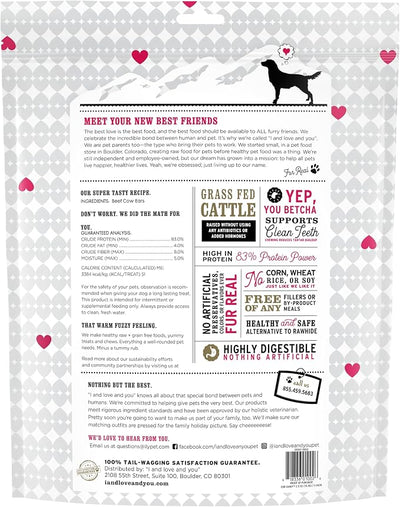 I and love and you Ear Candy Cow Ear Chews - Beef - Rawhide Alternative, Single Ingredient, Free Range Grass Fed Beef, 5ct