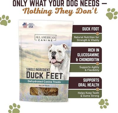 All American Canine 100 Natural Duck Feet Dog Treats– Single Ingredient, Dehydrated & Digestible – Crunchy, Low-Fat, High-Protein Chew for Joint Support & Dental Health – Made in USA