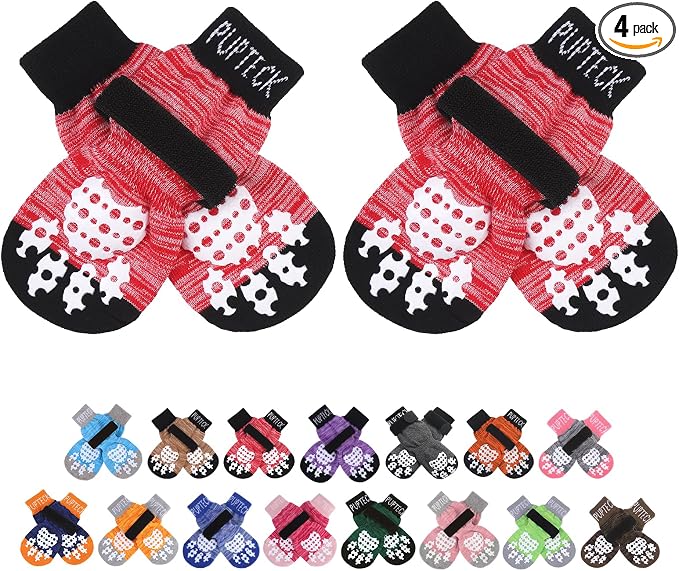 Anti-Slip Dog Socks with Double Sides Grips for Small Medium Large Dogs Hardwood Floors Prevents Licking, Dog Shoes for Hot Pavement Traction Control Paw Protector for Senior Dogs