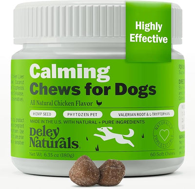 Deley Naturals Calming Chews for Dogs - Anxiety Relief Treats - Hemp Chews for Separation, Travel & Vet Visit - Dog Calming Chews and Relaxation Bites for Fireworks, Thunderstorms & Restless Behavior
