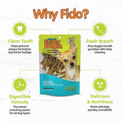 Fido Super Breath Dental Care Bones for Dogs, Mini - 21 Count - Fresh Breath Dog Dental Treats for Small Dogs - Plaque & Tartar Control - Made in USA
