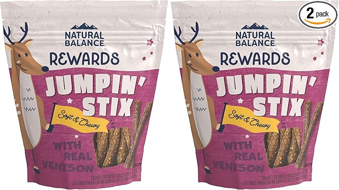 Natural Balance Limited Ingredient Rewards Jumpin' Stix, Grain-Free Dog Treats for Adult Dogs of All Breeds, Venison Recipe, 4 Ounce (Pack of 2)