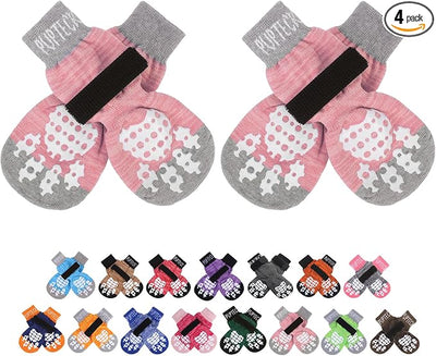 PUPTECK Anti-Slip Dog Socks with Double Sides Grips for Small Medium Large Dogs Hardwood Floors Prevents Licking, Dog Shoes for Hot Pavement Traction Control Paw Protector for Senior Dogs, Pink M
