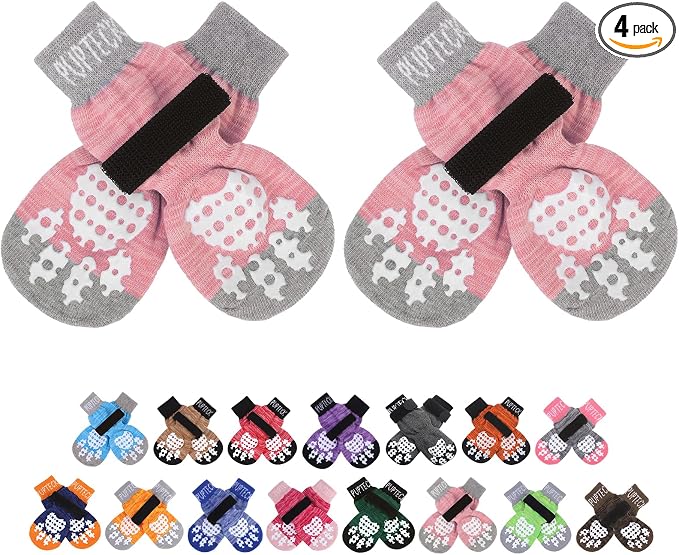 Anti-Slip Dog Socks with Double Sides Grips for Small Medium Large Dogs Hardwood Floors Prevents Licking, Dog Shoes for Hot Pavement Traction Control Paw Protector for Senior Dogs, Pink XXL