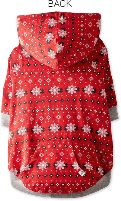 Pet Passion Rocky – The Original Lightweight Hooded Tee 100% Organic Cotton Dog Hoodie Pet Coat Sweater for All Sized Dogs, Red Fair Isle, X-Large (55-80 lbs)