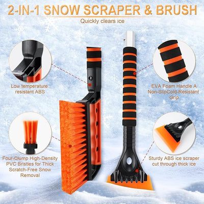 LivTee Ice Scraper and Snow Brush for Car Windshield, 24.75" Removable Snow Removal Tool, Automotive Exterior Accessories and Winter Essentials for Cars, Trucks, and SUVs,Orange