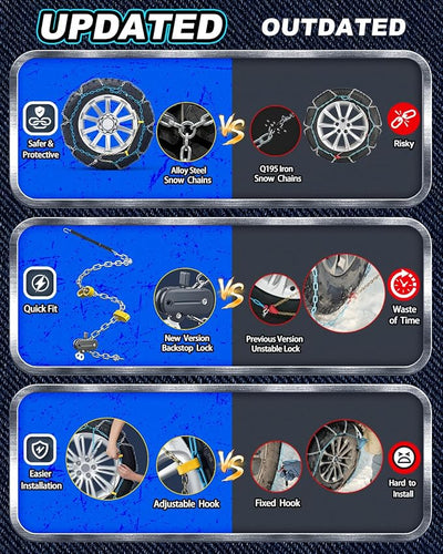 Snow-Chains Easy Install Tire-Chains, One-Pull Fit Heavy-Duty Tire Snow Chains for Pickup Trucks & SUVs Off-road, Emergency Tire Traction Car Tires 235 245 255 265 275 - Set of 2 (SCRV255)