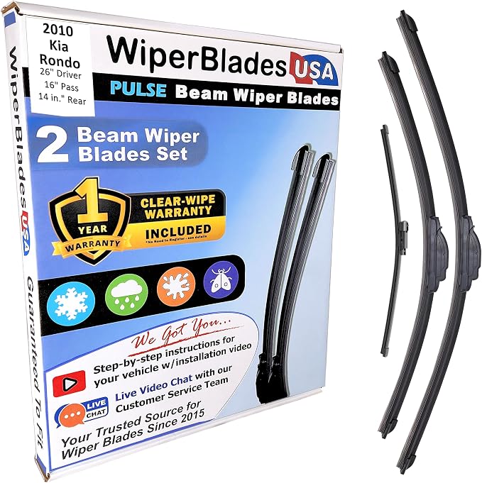 WiperBladesUSA Wiper Blades Set w/ 1yr warranty compatible with Kia Rondo 2010 Wipers (Set of 3) w/Rear Wiper Pulse Wipers