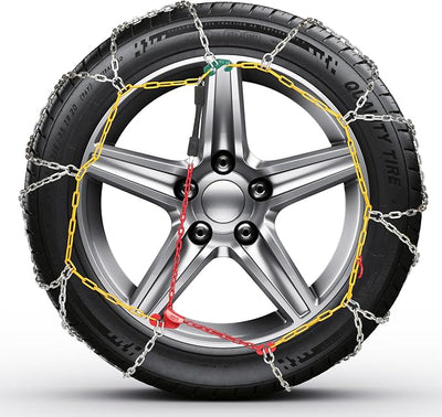 COCO BIRD Snow Chains, Wear-Resistant High Carbon Steel Anti Slip Tire Chain for Passenger Cars, Pickups, and SUVs, Set of 2 (KN120)