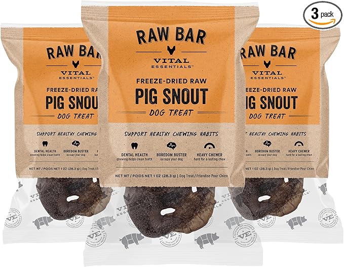 Freeze-Dried Raw Pig Snout Dog Treat & Long-Lasting Natural Chew, 3-Pack | Single Ingredient Dog Treat for Aggressive Chewers | Made in USA