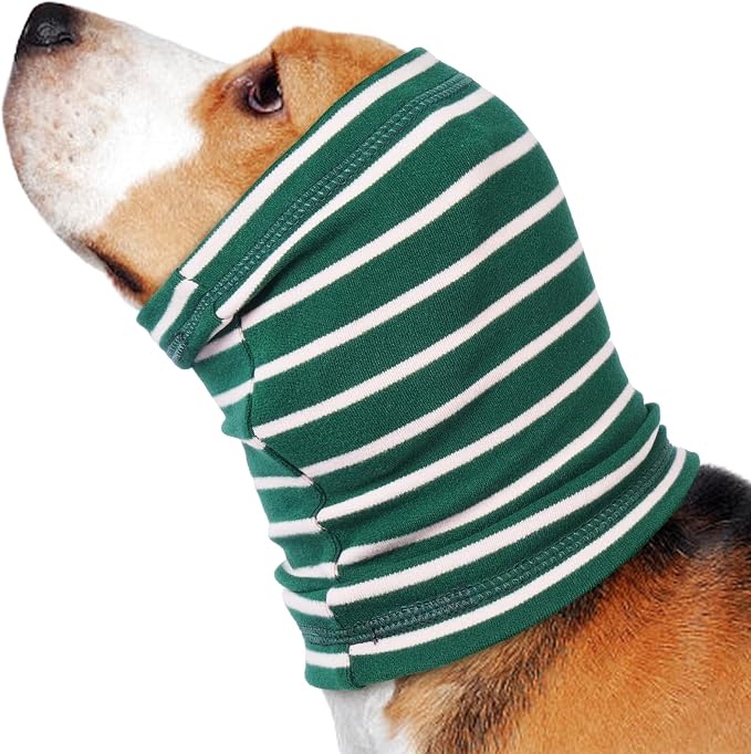 Calming Hoodie Dog Grooming Ear Cover Anxiety Relief-No Shake Dog Ear Wrap Hematoma, Striped Head Wrap Snoods for Noise Protection, Bath, Fireworks, Thunderstorm, Blow Drying, Warm-Keeping