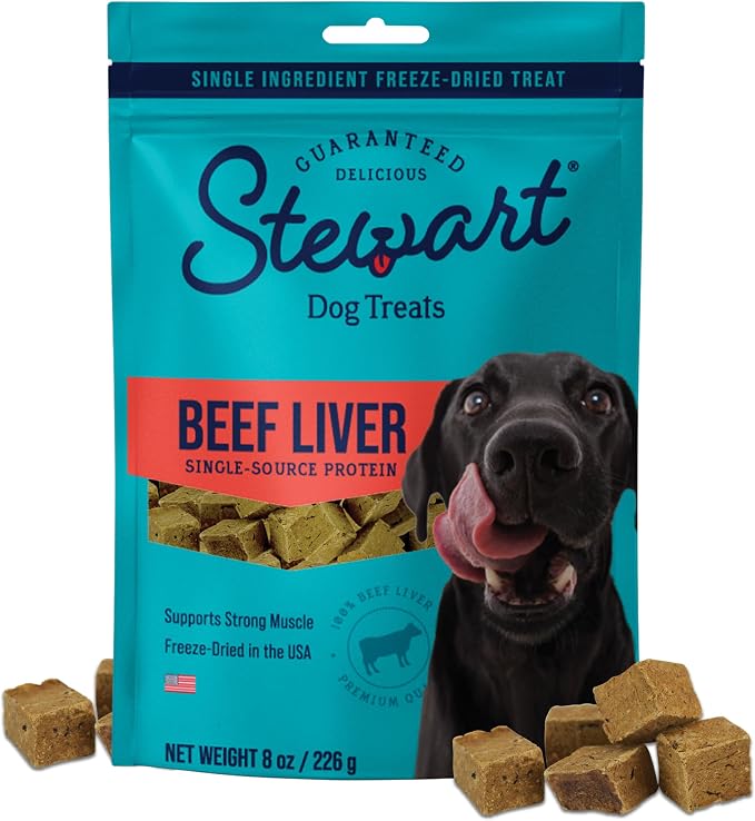 100% Beef Liver Dog Treats, 8 oz Pouch, ~180 Pieces, Freeze Dried Raw, Single Ingredient, 50% Protein Training Treats or Meal Topper, Grain Free, Gluten Free