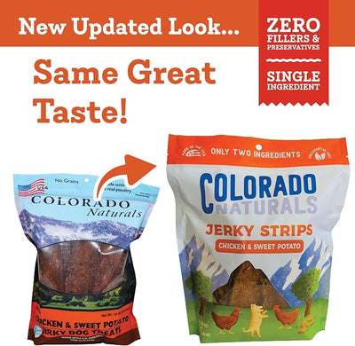 Colorado Naturals Chicken & Sweet Potato Jerky Strips Dog Treats, 16 oz – All-Natural, Made in USA, No Fillers or Preservatives – Promote Bone and Joint Health