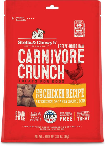Stella & Chewy's Freeze-Dried Raw Dog Treats - Carnivore Crunch for Training - Natural Limited Ingredient, Grain-Free - Perfect for Picky Eaters - Chicken Recipe - 3.25 oz Bag