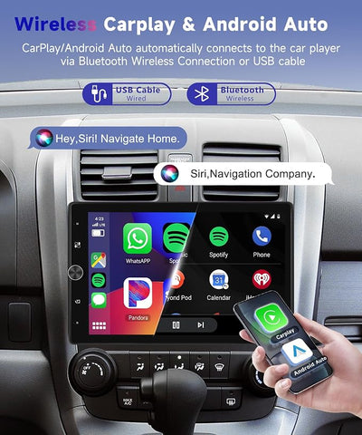 10.4“ Wireless CarPlay Stereo Single Din Car Radio,2025 Upgraded Rotatable HD IPS Touch Screen,Wireless Android Auto Car Play Screen Bluetooth RDS/FM EQ SWC USB/TF Backup Camera