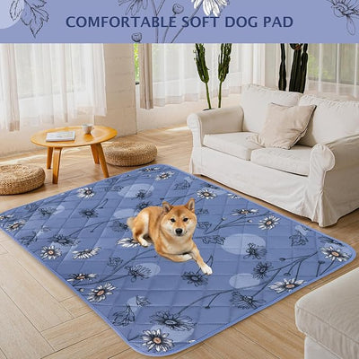 IEUUMLER Washable Pee Pads for Dogs, 1 Pack Non-Slip & Waterproof Pack Whelping Pad, Reusable Washable Puppy Potty Training Pad with Fast Absorbent for Playpen EU007 (Gray Blue Daisy, 48"X48"-1pcs)